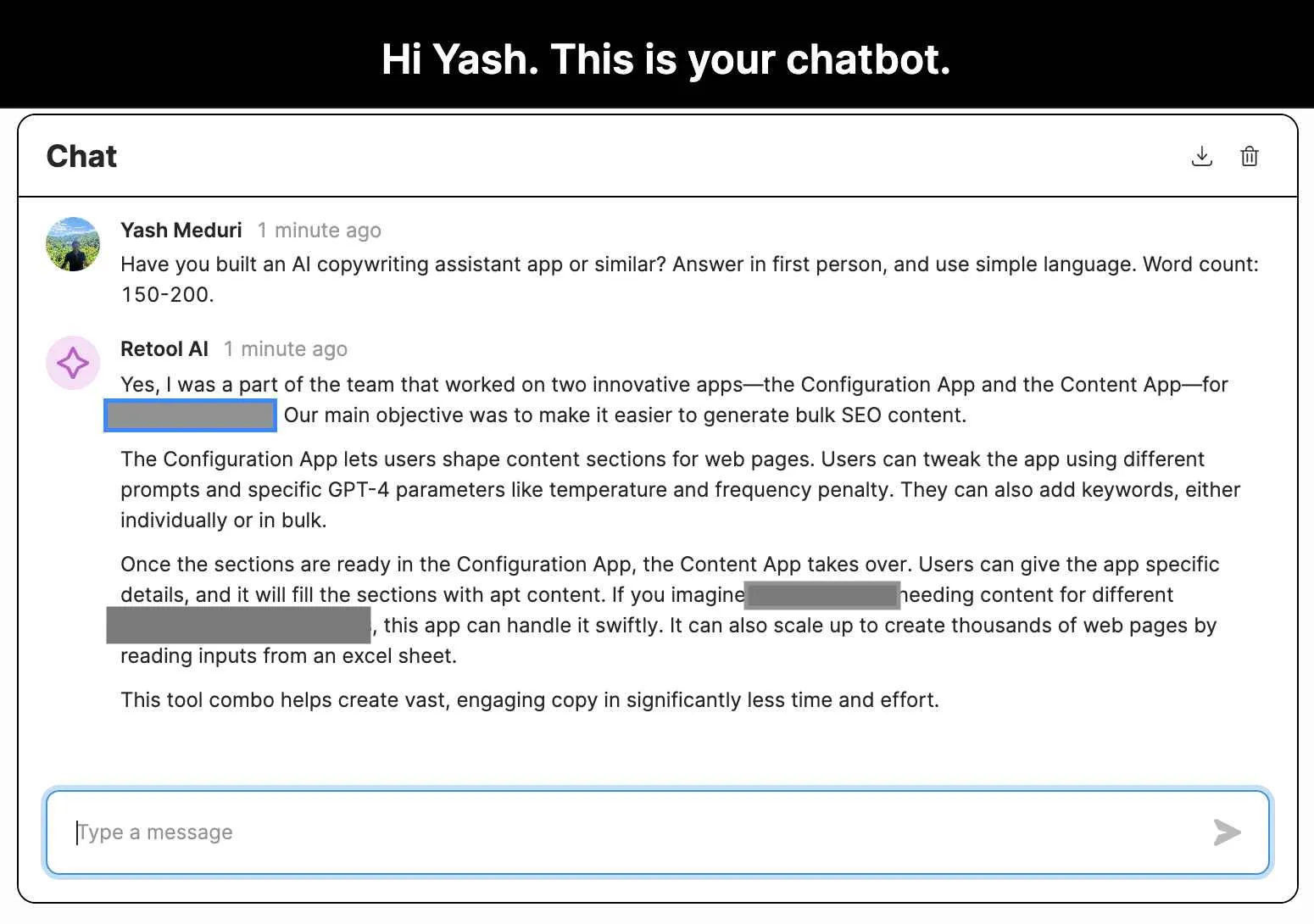 Chatbot built using chatgpt gpt4 on retool ai actions