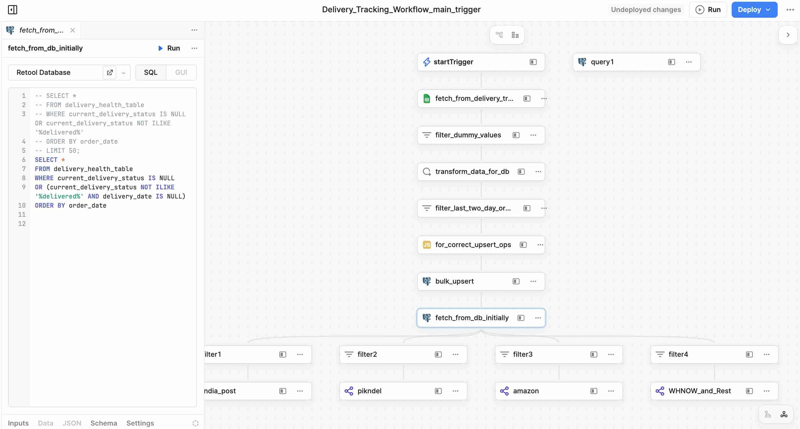 Retool workflow to fetch the status of delivery built by our Retool developers