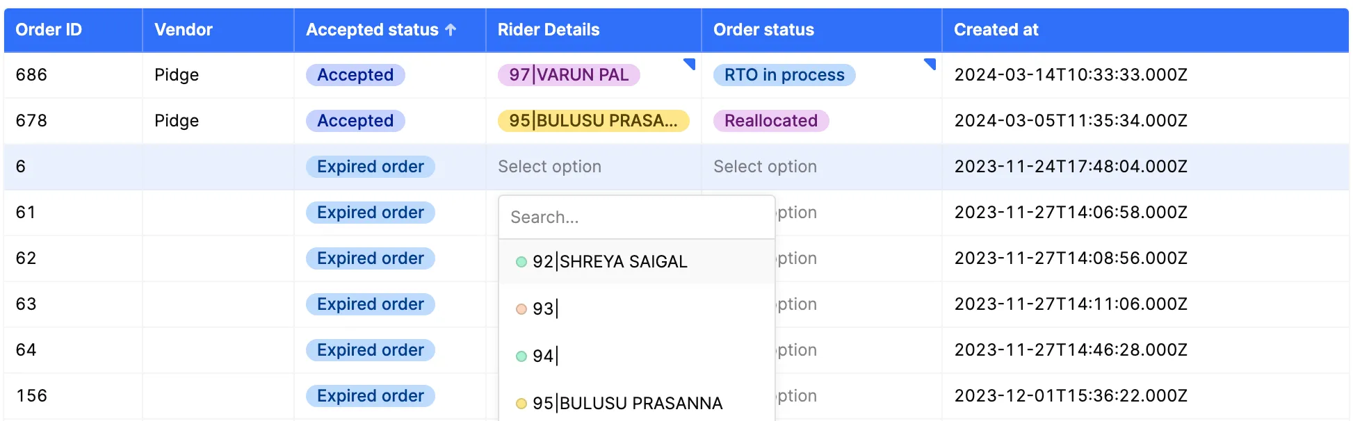 Retool developers create an order management table for assigning riders